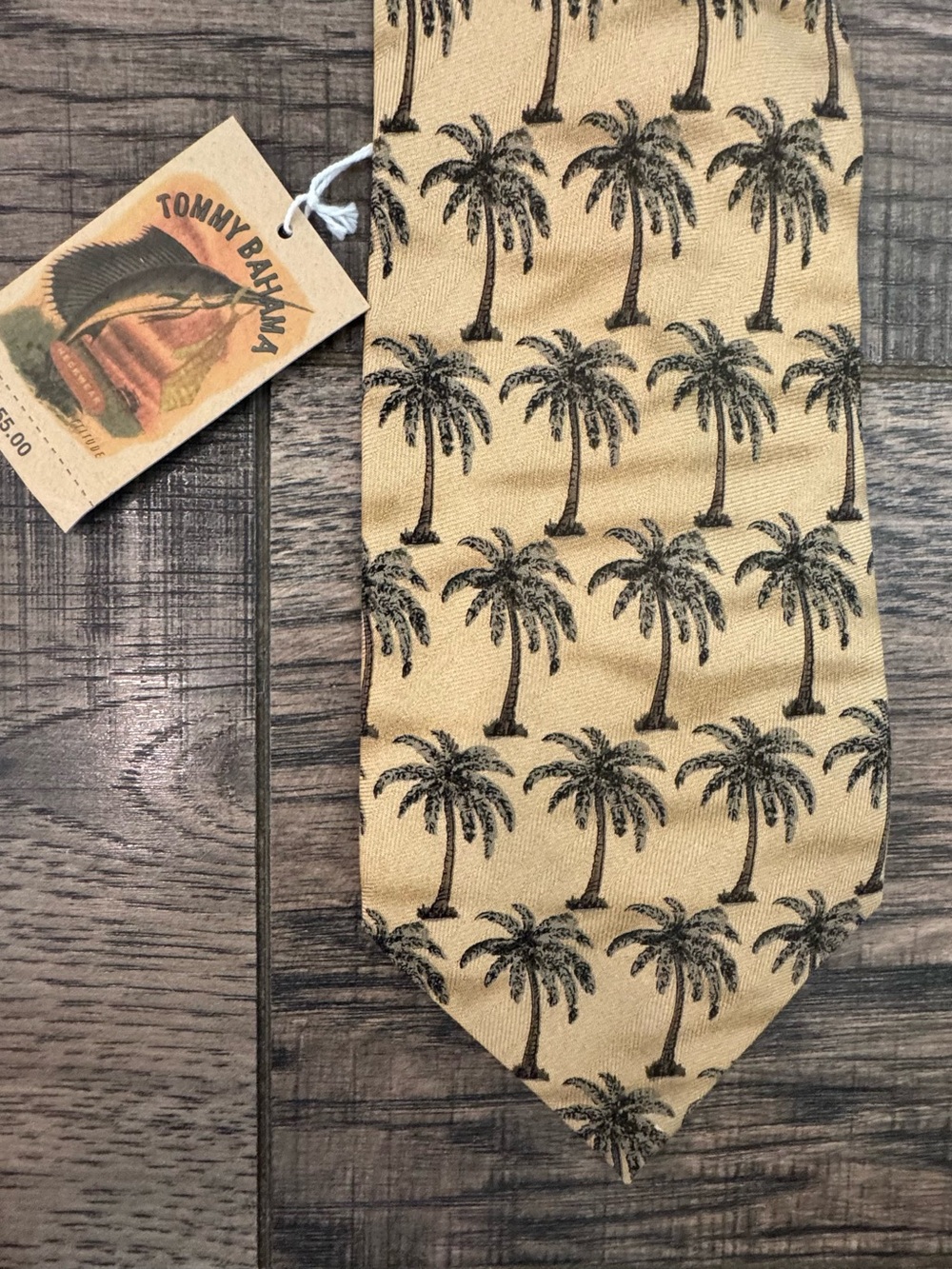 Tommy Bahama Beige Tie with Black Palm Tree Motif